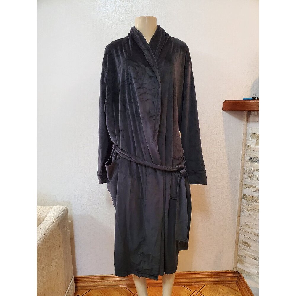 ARABELLA SUPER SOFT VELOURS  BLACK BATHROBE Size 2X # 175